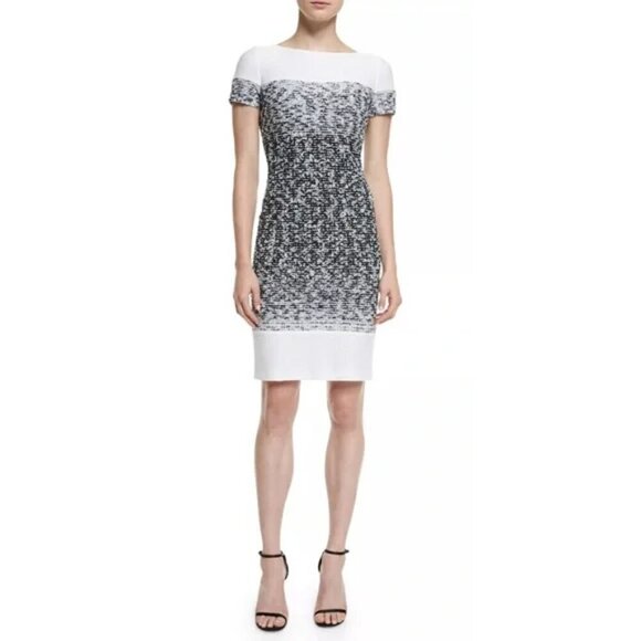 🎉🔥 ST. JOHN Collection 'Papillons' Ombré Knit Bateau Neck Sheath Dress 14